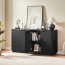 63' Vertical Stripe Buffet Cabinet Sideboard with stoarge, Curved wave Design, TV Stand, for Bedroom, Living Room, Hallway, Black,63''W x 15.75''D x 31.5''H.
