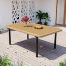 59' Outdoor Patio Dining Table, Polywood Tabletop with Umbrella Hole, Iron Legs, Rectangular Dining Table for Garden, Backyard, Porch