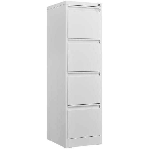 Steel Vertical File Cabinet with Lock, 4 Drawer, Metal Storage for A4/Legal/Letter Size, White
