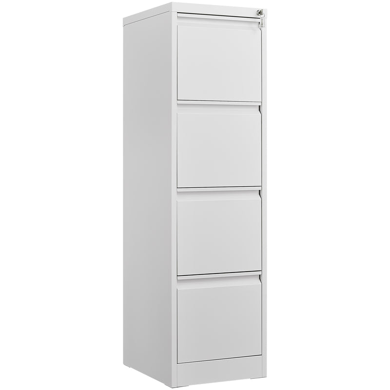 Steel Vertical File Cabinet with Lock, 4 Drawer, Metal Storage for A4/Legal/Letter Size, White
