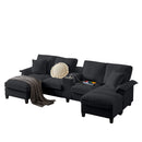 Modern Black Corduroy U-Shaped Modular Sectional Sofa Bed with Storage, 4-Seater, 120' Length, Perfect for Living Room or Apartment, Features Cup Holders and Soft Foam Cushions