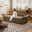 This is a multi-functional sofa with a 85-inch convertible sofa bed. It is in a two-in-one design, suitable for both sitting and lying. It is made of plush fabric and is suitable for both living rooms