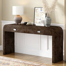 U_STYLE 60''Wooden Entryway Table with Burl Veneer, Console Table with 2 Large Drawers and Metal Handles,Multi-Functional Sofa Table with 2 Sturdy Legs,Suitable for Living Room, Foyer,Hallway, Office