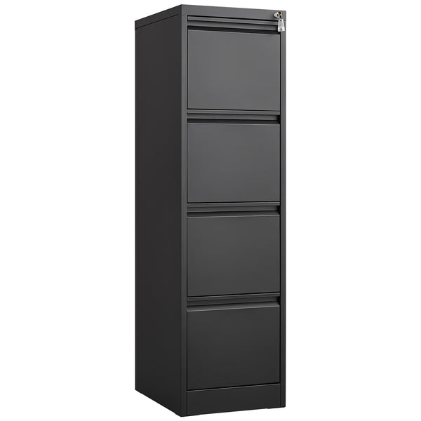4 Drawer Vertical File Cabinet with Lock for Home Office Organizer, Black Metal Filing Cabinet, Letter/A4/Legal Size