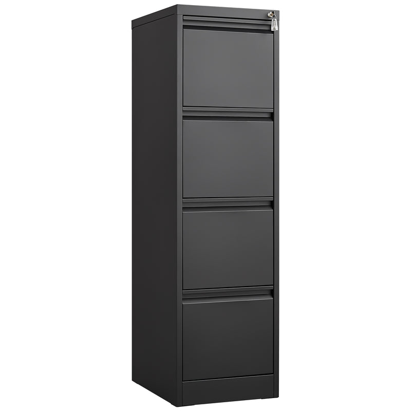 4 Drawer Vertical File Cabinet with Lock for Home Office Organizer, Black Metal Filing Cabinet, Letter/A4/Legal Size