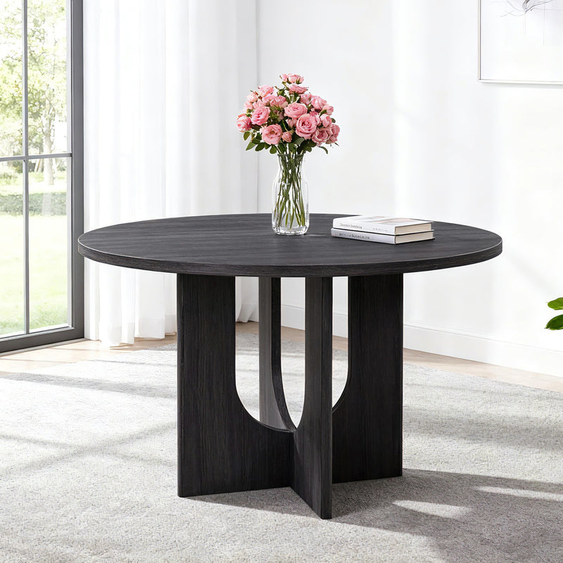 Modern Round Dining Table for 4, Farmhouse 47.3 inch Round Dining Table for Kitchen, Dining Room, Living Room, Antique Black