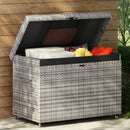 K&K 230 Gallon Wicker Deck Box with Wheels, All-Weather Outdoor Storage Box, Rattan Storage Bin for Patio Furniture, Outdoor Cushions, Pool Storage and Garden Tools - Grey