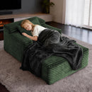 Small Chaise Lounges,Green Corduroy Lazy Single Sofa, Reclinable Human Dog Bed Sofa, Block-shaped Leisure Couch for Living Room & Balcony