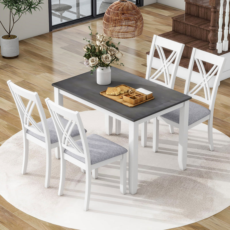 TOPMAX Rustic Minimalist Wood 5-Piece Dining Table Set with 4 X-Back Chairs for Small Places, Gray