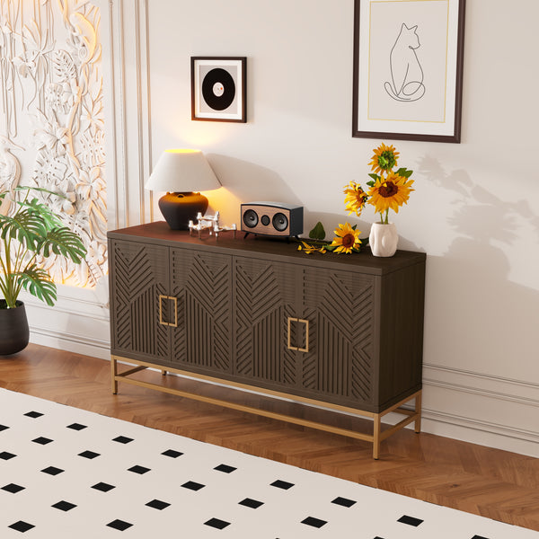 TREXM Sideboard Buffet Cabinet with Storage, sideboard cabinet with Adjustable Shelves, Rectangular Metal Handles and Legs for Kitchen, Living room, and Dining Room, Espresso