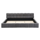 Elegant Beige Chenille Upholstered Bed with Checkerboard Design, King, Grey - Soft Fabric, Wood Frame, Modern Style