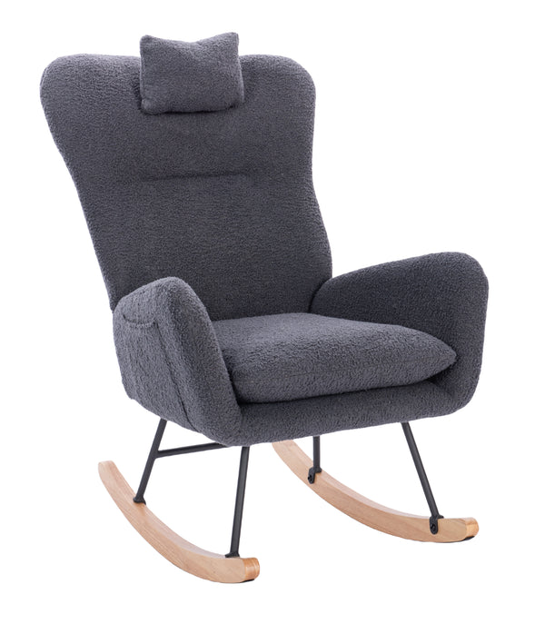 Teddy Upholstered Nursery Rocking Chair for Living Room Bedroom(DARK GREY Teddy)