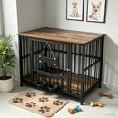 Vintage wood grain dog cage edge,360 degree rotating bowl with safety grade soft silicone material
