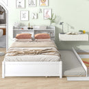 Full Size Bed with Trundle and Bookcase Headboard,White (Old Sku W50446124)