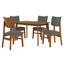 Mid-Century Modern Dining Table Set for 4, Solid Wood Dining Table and Solid Wood Chairs, 5PCs Farmhouse Dining Table and 4 Upholstered Chairs for Home, Kitchen, Apartment, Space Saving