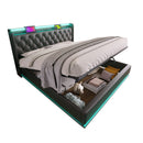 King size Upholstered bed, 360 surround LED function, Buttons/Apps/Remote Control, hydraulic storage bed with USB Type-C charging, Black, PU (Without mattress)
