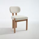 Modern Farmhouse Dining Chairs Set of 2 in Beige, Fabric Upholstered Wooden Kitchen Chairs with Ergonomic Backrest and Adjustable Feet, Rubber Wood Frame