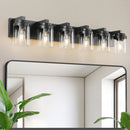 6 Light Bathroom Light Fixtures Over Mirror Bathroom Vanity Light,  Black Vanity Lights with Clear Glass Shade, Modern Bathroom Light Fixtures for Bedroom, Hallway(bulbs not included)