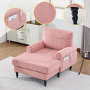Modern Minimalist Chenille Fabric Chaise Lounge Recliner Single Sofa Living Room Bedroom Rest Chair Wooden Sofa Legs with Comfortable Backrest and Armrests Side Pockets for Storage Suitable for Office