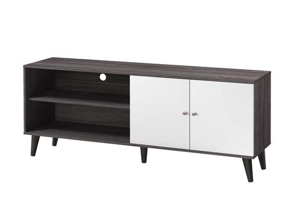 Amidon TV Stand for TVs up to 63', with 2 Storage Shelves& 1 Cabinet, Modern Entertainment Centre for TV in Living Room in Dark Gray + White