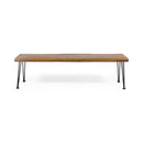 Zion Industrial Wood and Metal Rectangular Bench with Faux Live Edge Design in Teak Finish