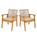 Outdoor Dining Chairs Set of 2, Teak Finish Wood Frame and Mix Brown Rope, Natural Courtyard Style, 400lbs Capacity