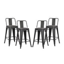 24'Metal Barstool,Country Rustic Style with Back, Kitchen Counter Bar Stool, Lightweight & Sturdy Build, Set of 4 -Matte Black