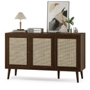Sideboard Buffet Cabinet with 3 Rattan Doors,Modern Kitchen Storage Console Cabinet for Entryway Living Room (Small,Walnut)