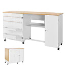 Folding Sewing Table, Multipurpose Sewing Machine Table with Cabinet, Charging Station, Compact Design, Wheels, Wooden Pegs, Storage Trays and Shelf, Craft Station and Side Desk for Home