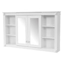 Modern 47 Inch White Wall-Mounted Mirror Cabinet with Adjustable Shelf and Open Shelves, MDF Construction, Rectangular Design