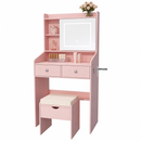 Small Vanity Desk with Sliding Mirror Dimmable LED Lights 2 Drawers Vanity Table Ideal for Bedroom Pink