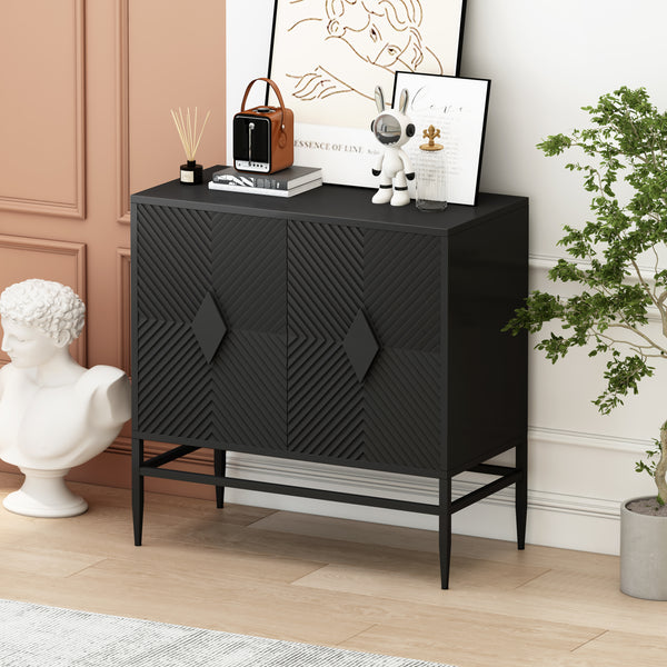 31.50' Modern 2 Door Wooden Storage Cabinet Accent Cabinet with Metal Leg Featuring Two-tier Storage, for Living Room, Entryway and Dining Room, Painted in Black