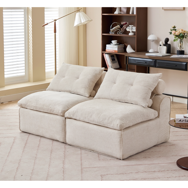 [NEW ARRIVED] [VIDEO PROVIDED]Modular Sofa,No Armrests,At will DIY,Soft Chenille Fabric,Neck Pillow-Back Lounge Sofa Chair,Reading Nook, or Apartment Living, Lumbar Pillow,2 Seats,Upholstered,Beige