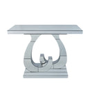 Modern Silver Mirror Side Table with Double C Base, Rectangular Glass Sofa Table for Living Room Corridor Entrance, MDF and Mirror Glass Construction