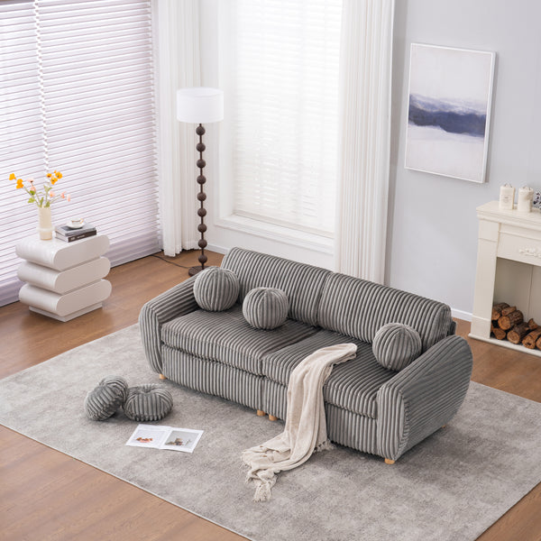 Modern Sofa for Living Room, 84' Grey Corduroy Sofa Couch, Sectional Love Seat Couch, Upholstered Sofa for Apatment Bedroom Home Office