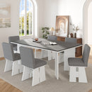 TOPMAX Modern 7-Piece Dining Table Set with 6 Upholstered Dining Chairs, Dark Gray+White