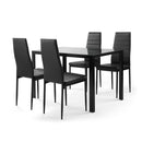 Modern 5-Piece Dining Table Set for 4 with Tempered Glass and Faux Leather Chairs in Black
