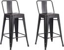 Modern Light Weight Industrial Contemporary Rustic Vintage Costal Metal Barstools with Bucket Back and 4 Leg Design, (Set of 2) (24' Seat, Distressed Black)