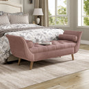 Upholstered Velvet Bench, End of Bed Bench with 2 Pillows, Upholstered Button Tufted Ottoman,Footstool with Rolled Arms, Foot Rest with Solid Wood Legs, for Entryway, Living Room ,Dining Room,Pink