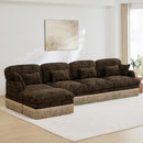 131'Comfy Chenille Leopard Printing L-Shaped Sofa,Delicate Tassel Edge,Movable Ottoman,Modern Fashion Style,Ergonomic Back and Seat Design,Easy Assembly,Deep Seat Design for Living Room,Brown black