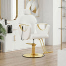 Barber Salon Chair for Hair Stylist, Height Adjustable Hydraulic Hair Reclining Salon Chairs, 360 Degrees Rotation, Multi-Function Shampoo Chair for Barbershop (WHITE)