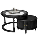 Modern Nesting Coffee Table Set with Glass and Solid Wood Frame
