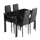 Modern 5-Piece Dining Table Set with Glass Top and PU Leather Chairs in Black