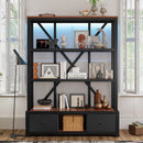 3-Shelf Metal Bookcase with Drawers for Home Office, Open Bookcase, Vintage Industrial Style Bookcase with LED, Walnut Color