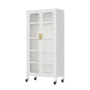 65'  Metal 6-Tier Storage Cabinet with Transparent Door, Adjustable Shelves & Wheels, for Kitchen Pantry Organization, White Metal