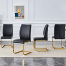 Luxury Simple Arch Chair - Set of 4 BLACK PU Material High Resilience Dining Chair with Arched Metal Gold Leg.