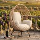 Elegant Arc Back Hanging Egg Chair, 400lb Capacity Patio Swing with 8-Inch Cushion, PE Rattan Outdoor Indoor Chair for Garden Lounge