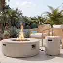 U_STYLE 38.19'' MGO Fire Pit & 16.93'' Propane Tank Cover Table, 50000 BTU Round Fire Table with Vertical Stripe Design, Adjustable Flame, Lava Rocks & Rain Cover, Patio & Backyard Use