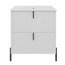 White Fluted Bathroom Vanity with Ceramic Sink, 30' Freestanding Design, Full-Extension Soft Close Drawers, MDF Construction
