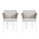 Outdoor Dining Chair Set of 2, White Aluminum Frame with Beige Cushion, 300lbs Capacity, All-Weather Patio Seating for Backyard, Deck & Garden